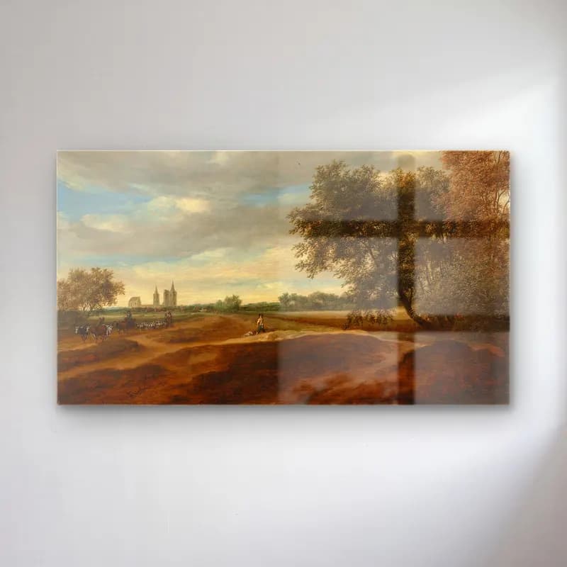 Salomon van Ruysdael – A wooded landscape with a herdsman on horseback driving his… cam tablo — Salomon van Ruysdael – A wooded landscape with a herdsman on horseback driving his… — yağlı boya kırda nehir