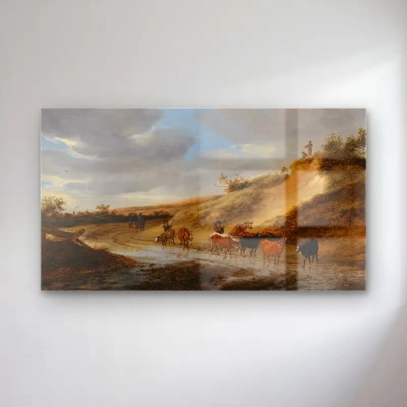 Salomon van Ruysdael – An Extensive Landscape With Cattle And Their Herdsmen… cam tablo — Salomon van Ruysdael – An Extensive Landscape With Cattle And Their Herdsmen… — yağlı boya kırda nehir