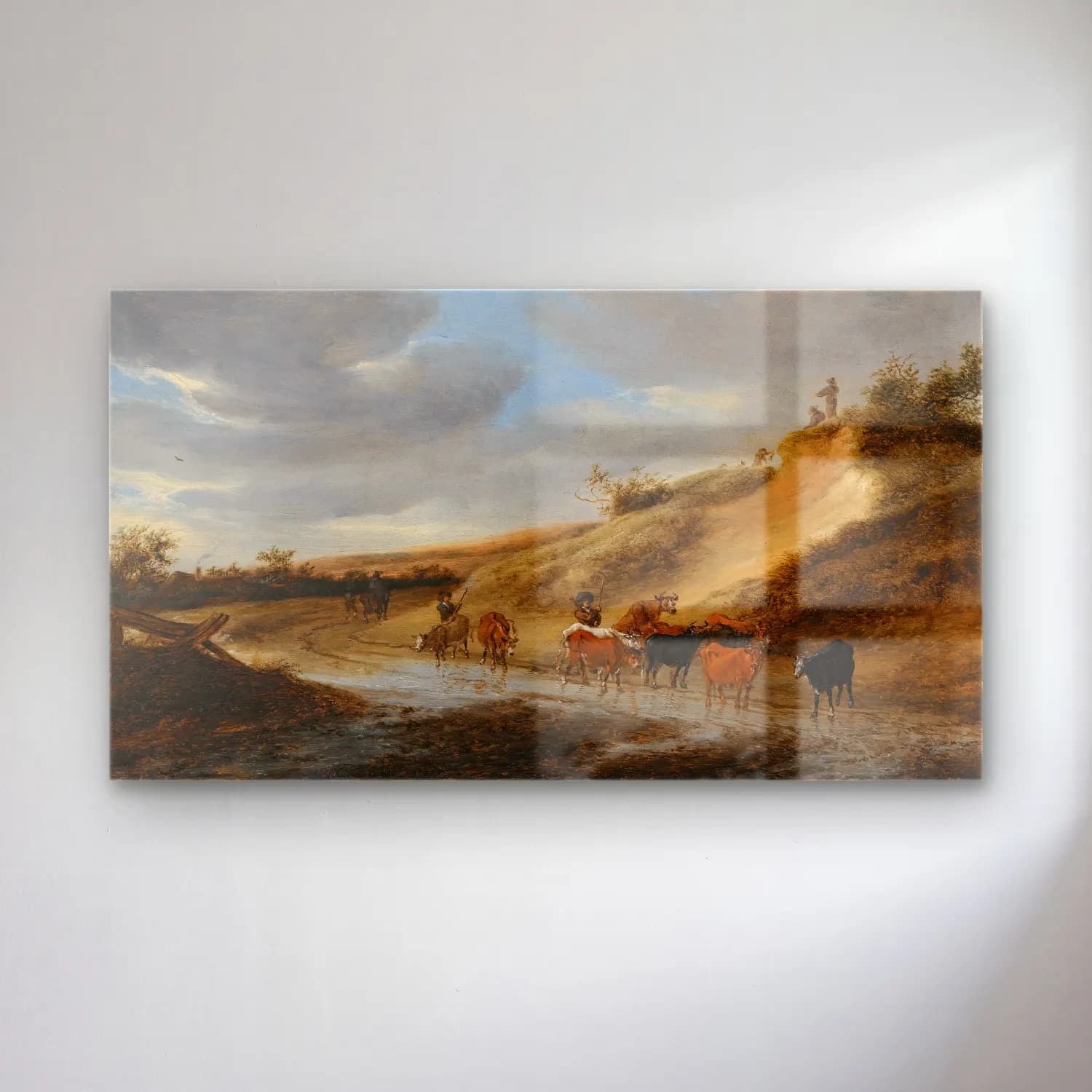 Salomon van Ruysdael – An Extensive Landscape With Cattle And Their Herdsmen… cam tablo — Salomon van Ruysdael – An Extensive Landscape With Cattle And Their Herdsmen… — yağlı boya kırda nehir