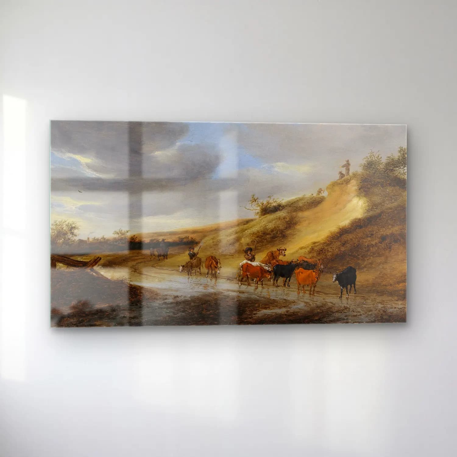 Salomon van Ruysdael – An Extensive Landscape With Cattle And Their Herdsmen… cam tablo — sol açıdan görünüm
