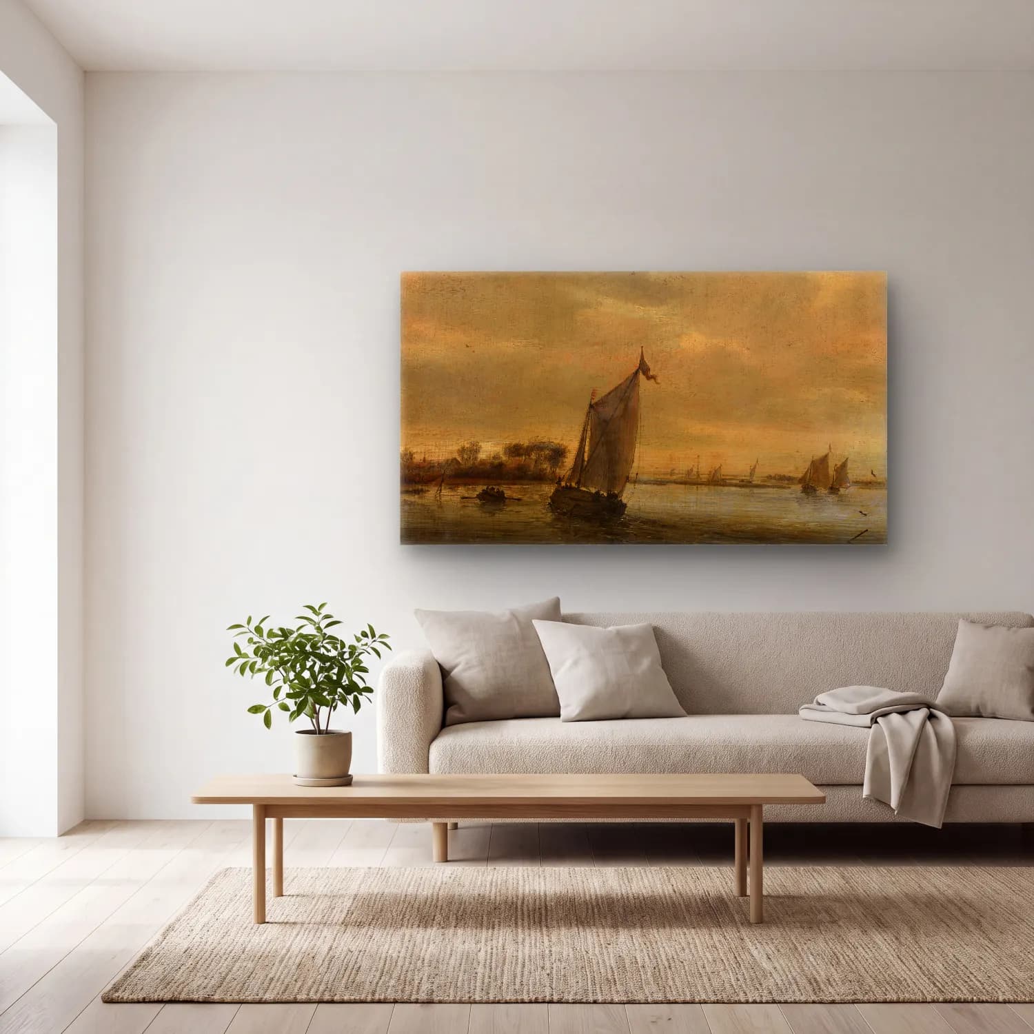 Salomon van Ruysdael – Calm Water cam tablo — açık renk salonda