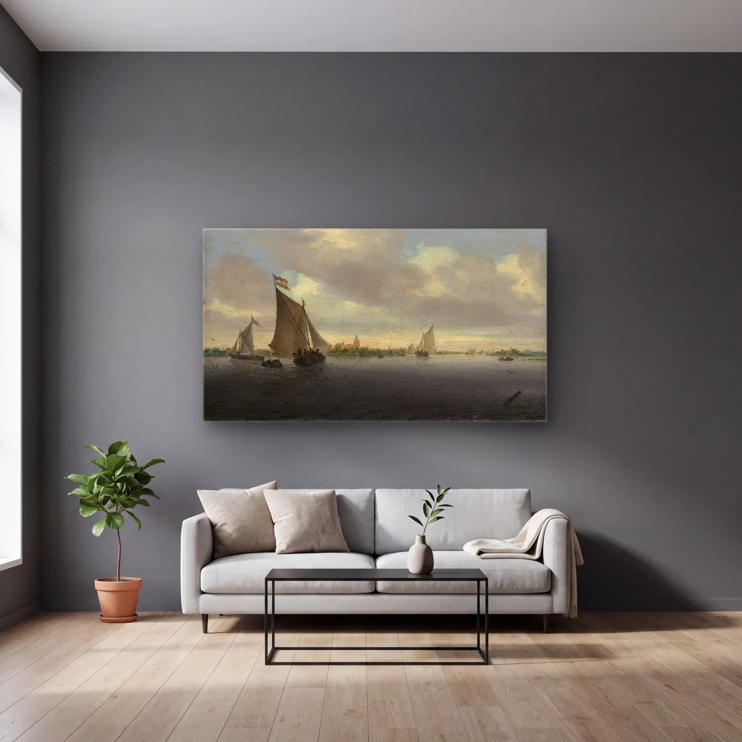 Salomon van Ruysdael – Marine cam tablo — gri duvarlı salonda