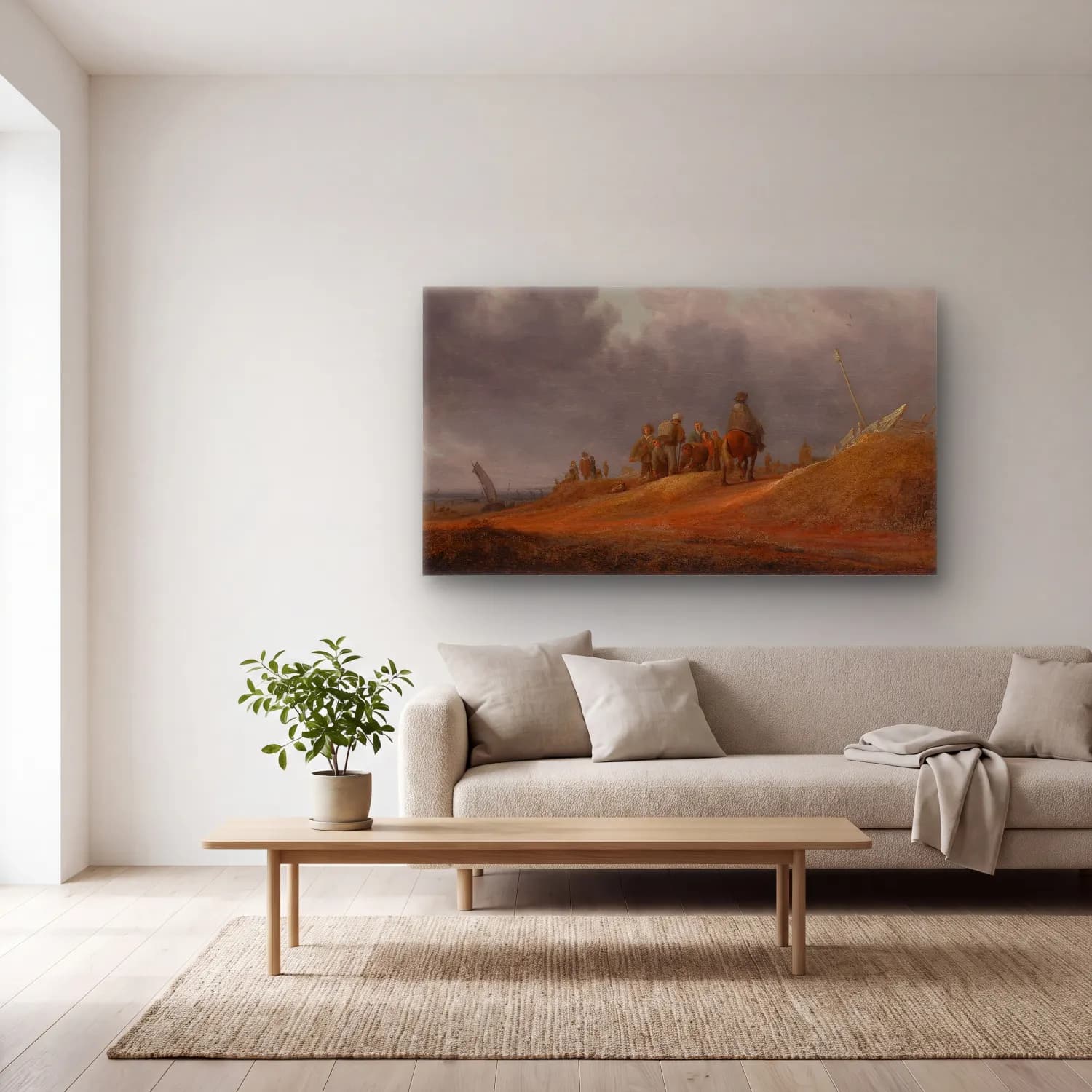 Salomon van Ruysdael – Market by the Seashore cam tablo — açık renk salonda