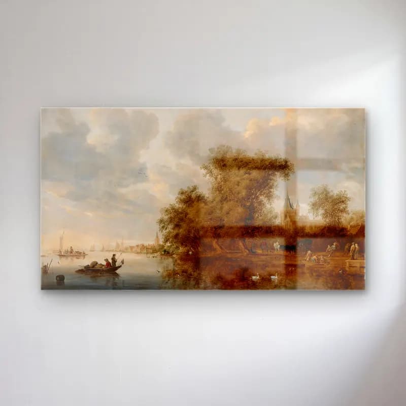 Salomon van Ruysdael – River Landscape cam tablo — Salomon van Ruysdael – River Landscape — yağlı boya kırda nehir