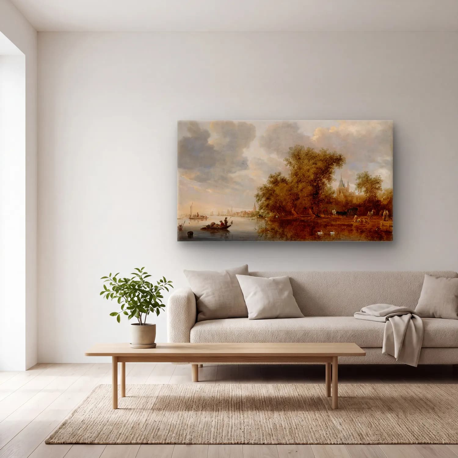 Salomon van Ruysdael – River Landscape cam tablo — açık renk salonda