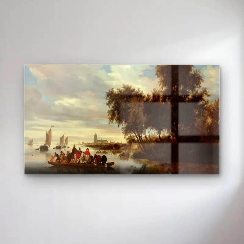 Salomon van Ruysdael – River Landscape with Ferry cam tablo — Salomon van Ruysdael – River Landscape with Ferry — yağlı boya kırda nehir