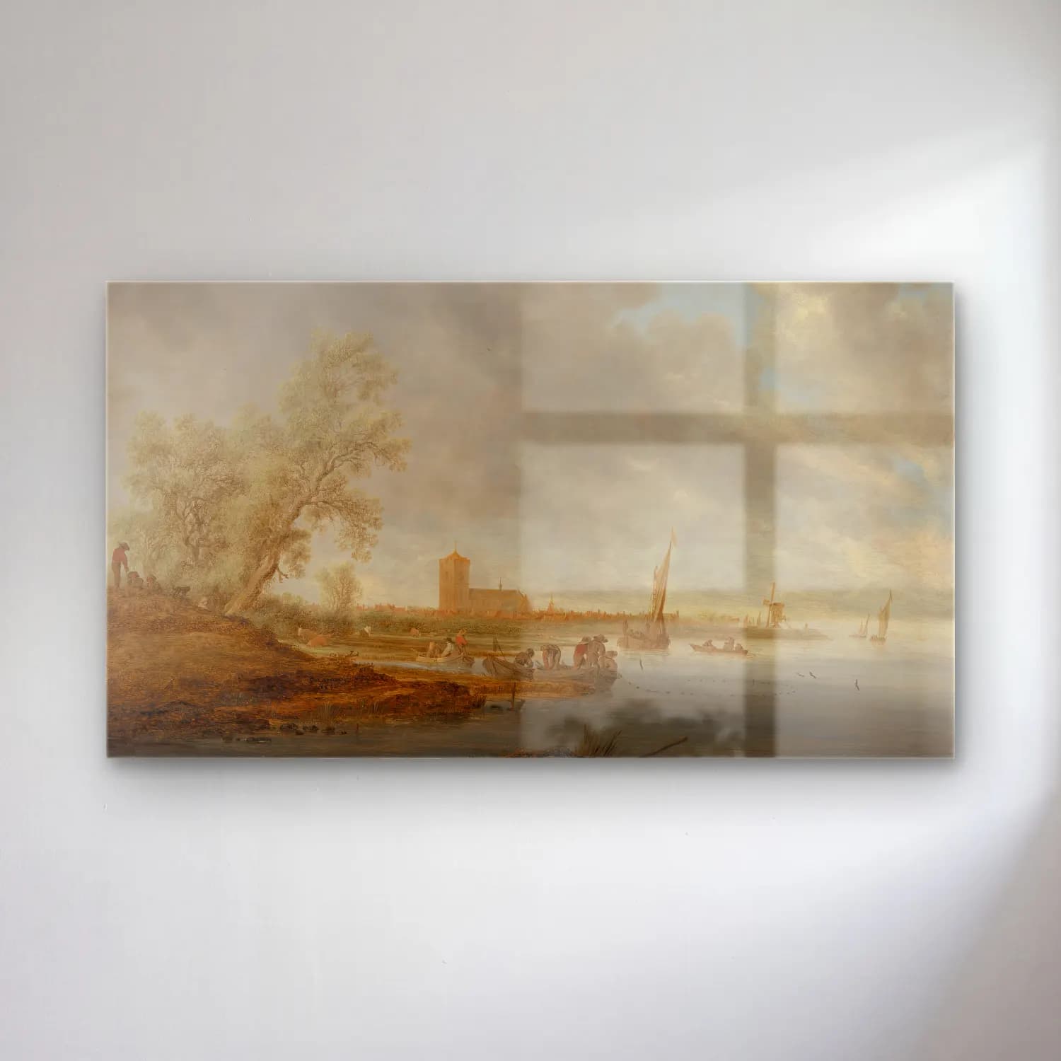 Salomon van Ruysdael – River Landscape with a View of Naarden cam tablo — Salomon van Ruysdael – River Landscape with a View of Naarden — yağlı boya liman ve tekneler