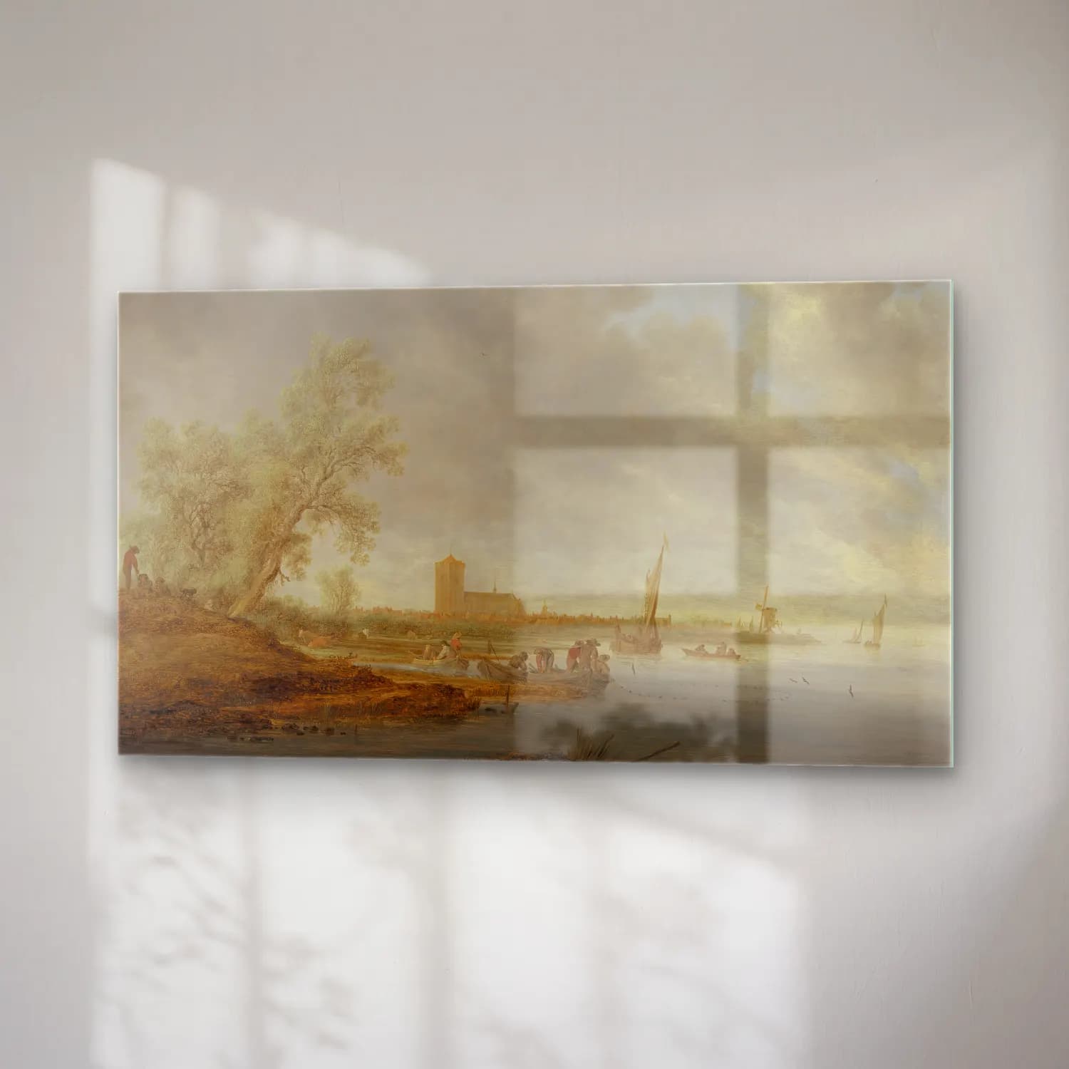 Salomon van Ruysdael – River Landscape with a View of Naarden cam tablo — sağ açıdan görünüm