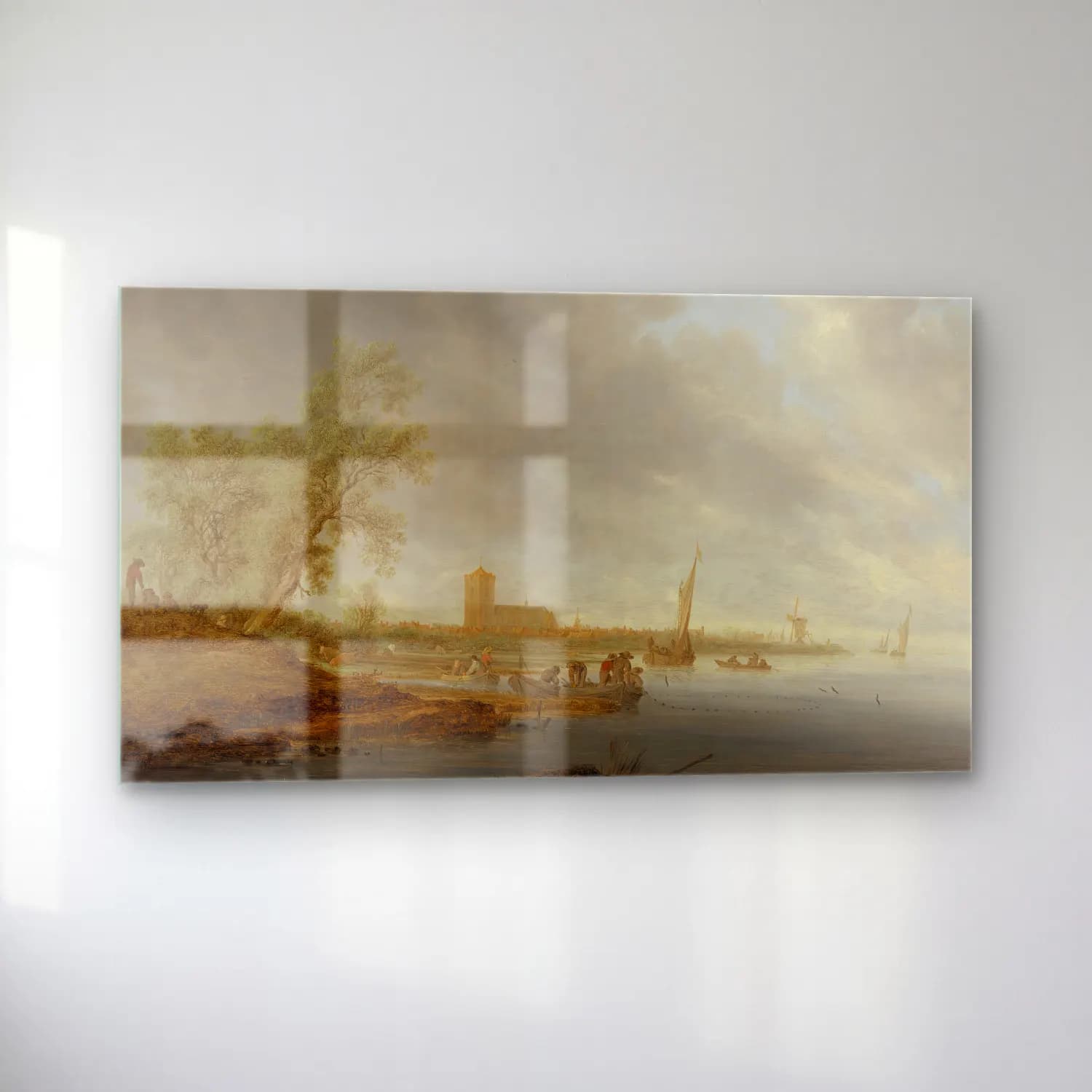 Salomon van Ruysdael – River Landscape with a View of Naarden cam tablo — sol açıdan görünüm
