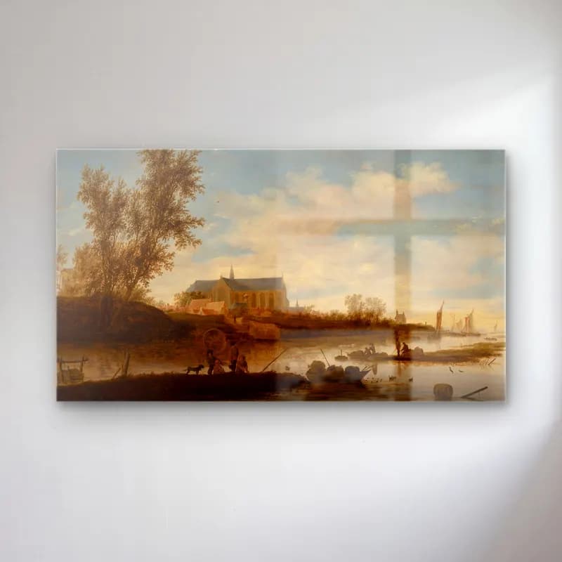 Salomon van Ruysdael – River landscape with fishermen in the foreground, the… cam tablo — Salomon van Ruysdael – River landscape with fishermen in the foreground, the… — yağlı boya katedral