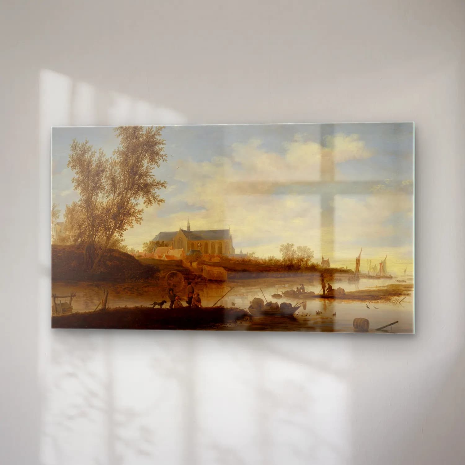 Salomon van Ruysdael – River landscape with fishermen in the foreground, the… cam tablo — sağ açıdan görünüm