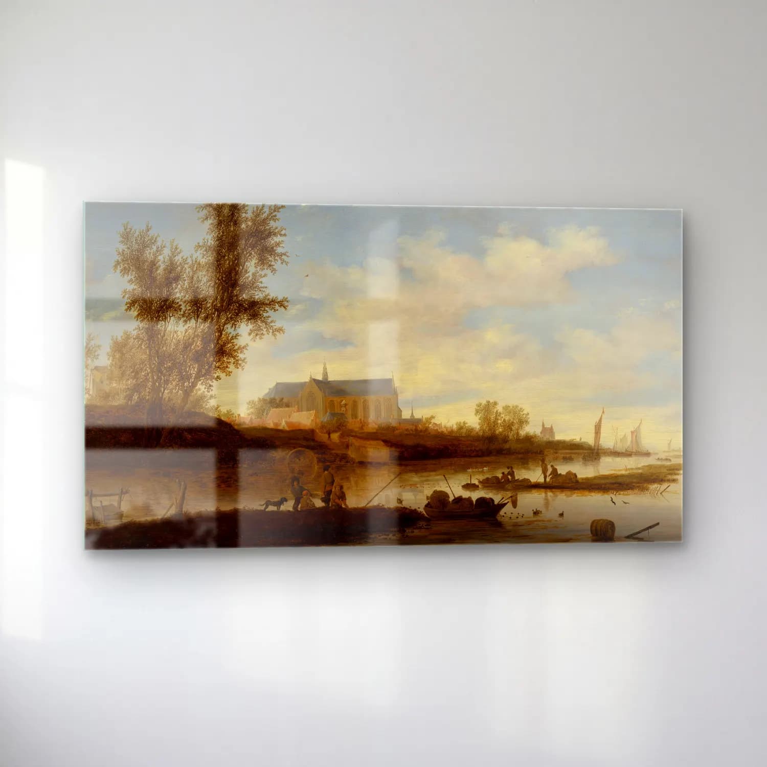 Salomon van Ruysdael – River landscape with fishermen in the foreground, the… cam tablo — sol açıdan görünüm