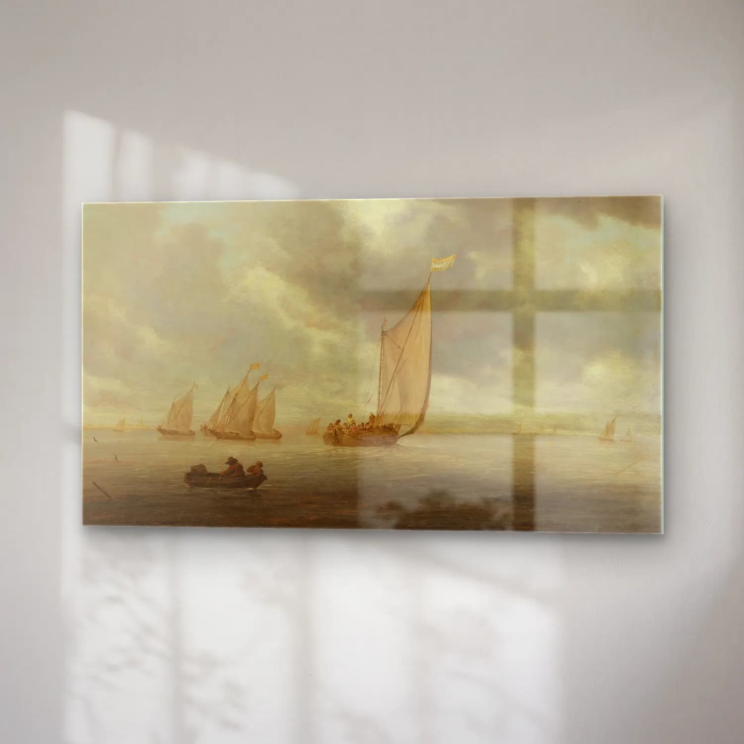 Salomon van Ruysdael – Sailing vessels on a inland body of water cam tablo — sağ açıdan görünüm