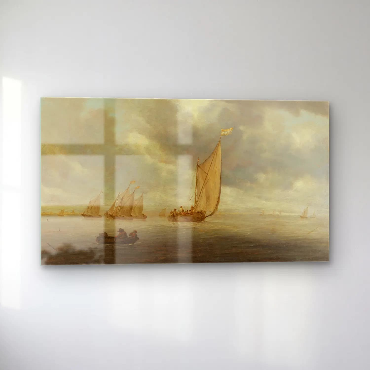 Salomon van Ruysdael – Sailing vessels on a inland body of water cam tablo — sol açıdan görünüm