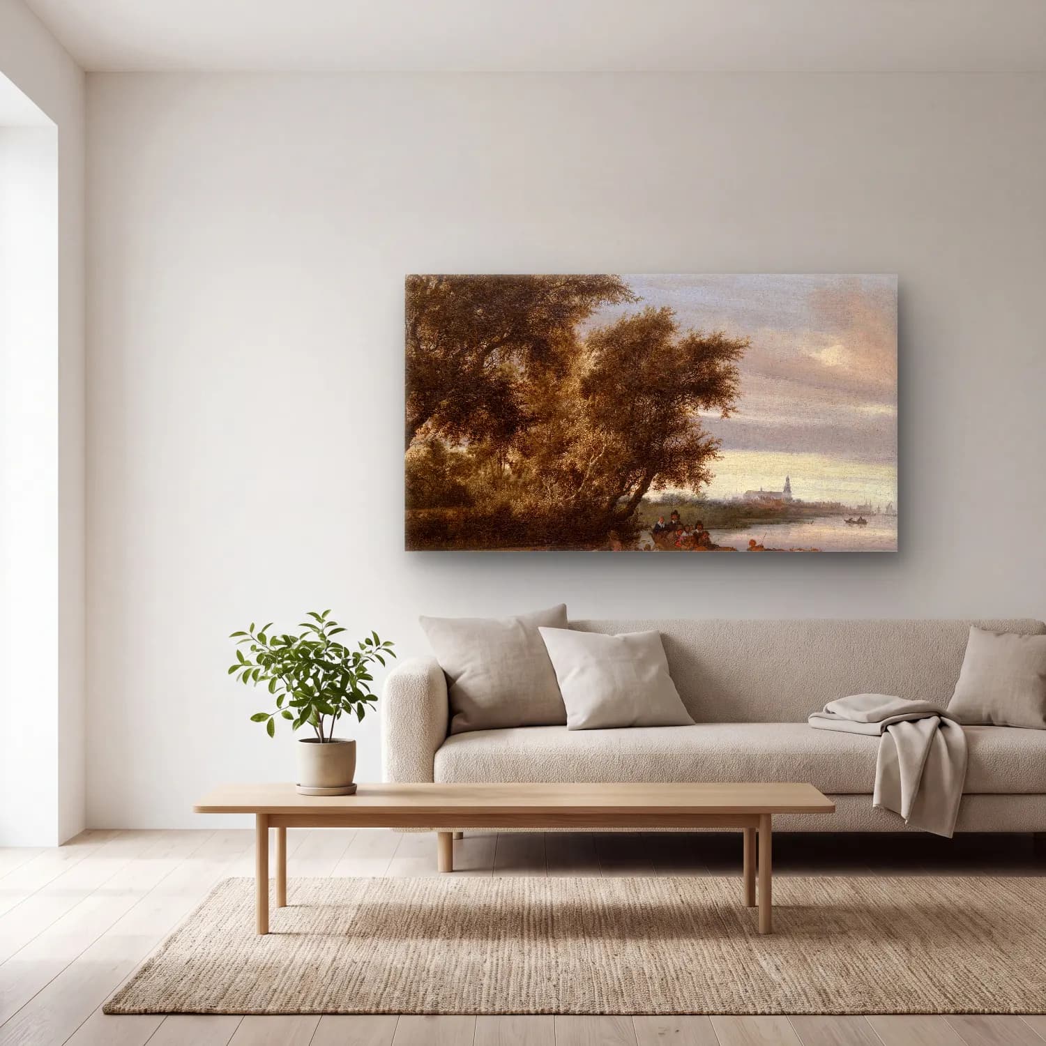 Salomon van Ruysdael – The Ferry cam tablo — açık renk salonda