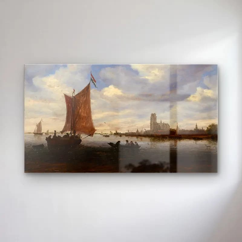 Salomon van Ruysdael – View of Dordrecht (ca. 1660) cam tablo — Salomon van Ruysdael – View of Dordrecht (ca. 1660) — yağlı boya liman ve tekneler