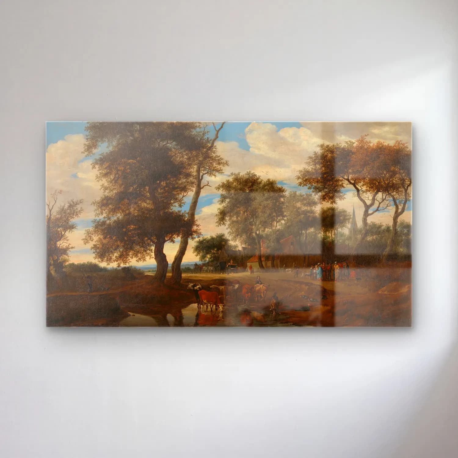 Salomon van Ruysdael – View of a village cam tablo — Salomon van Ruysdael – View of a village — yağlı boya kırda nehir