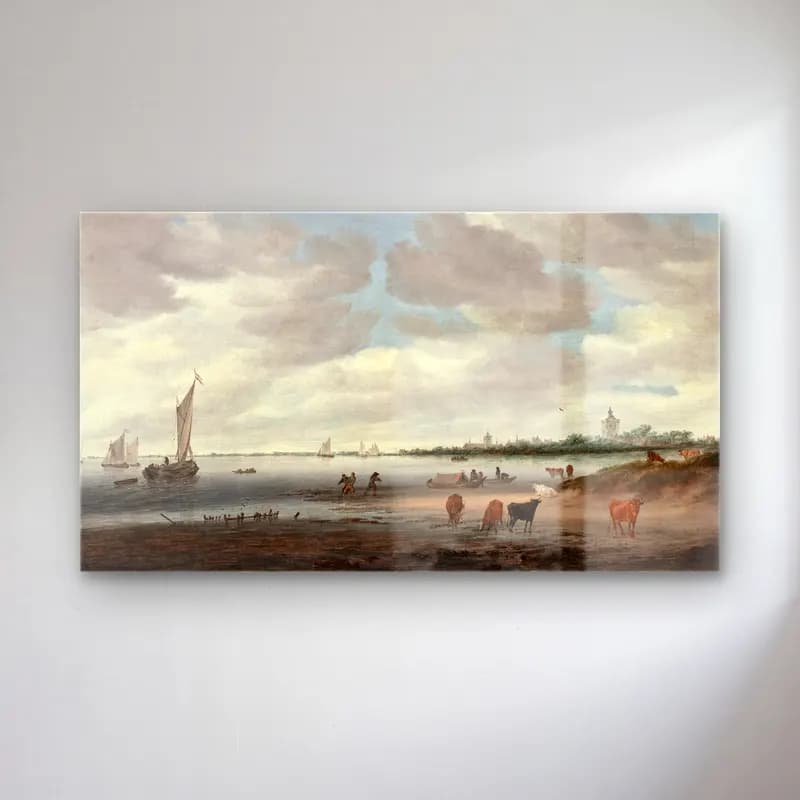 Salomon van Ruysdael – View of the River Lek and the Town of Vianen cam tablo — Salomon van Ruysdael – View of the River Lek and the Town of Vianen — yağlı boya liman ve tekneler
