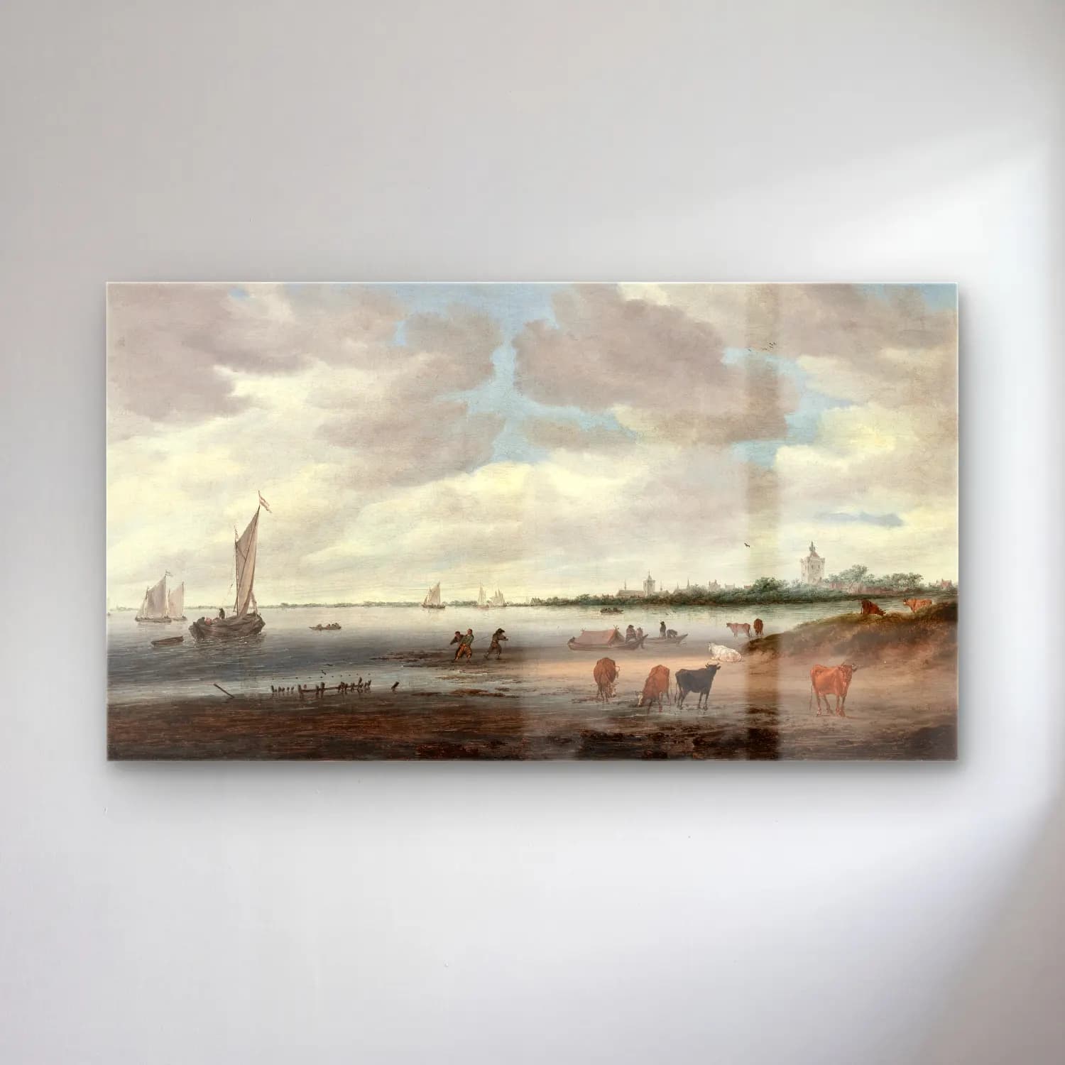 Salomon van Ruysdael – View of the River Lek and the Town of Vianen cam tablo — Salomon van Ruysdael – View of the River Lek and the Town of Vianen — yağlı boya liman ve tekneler