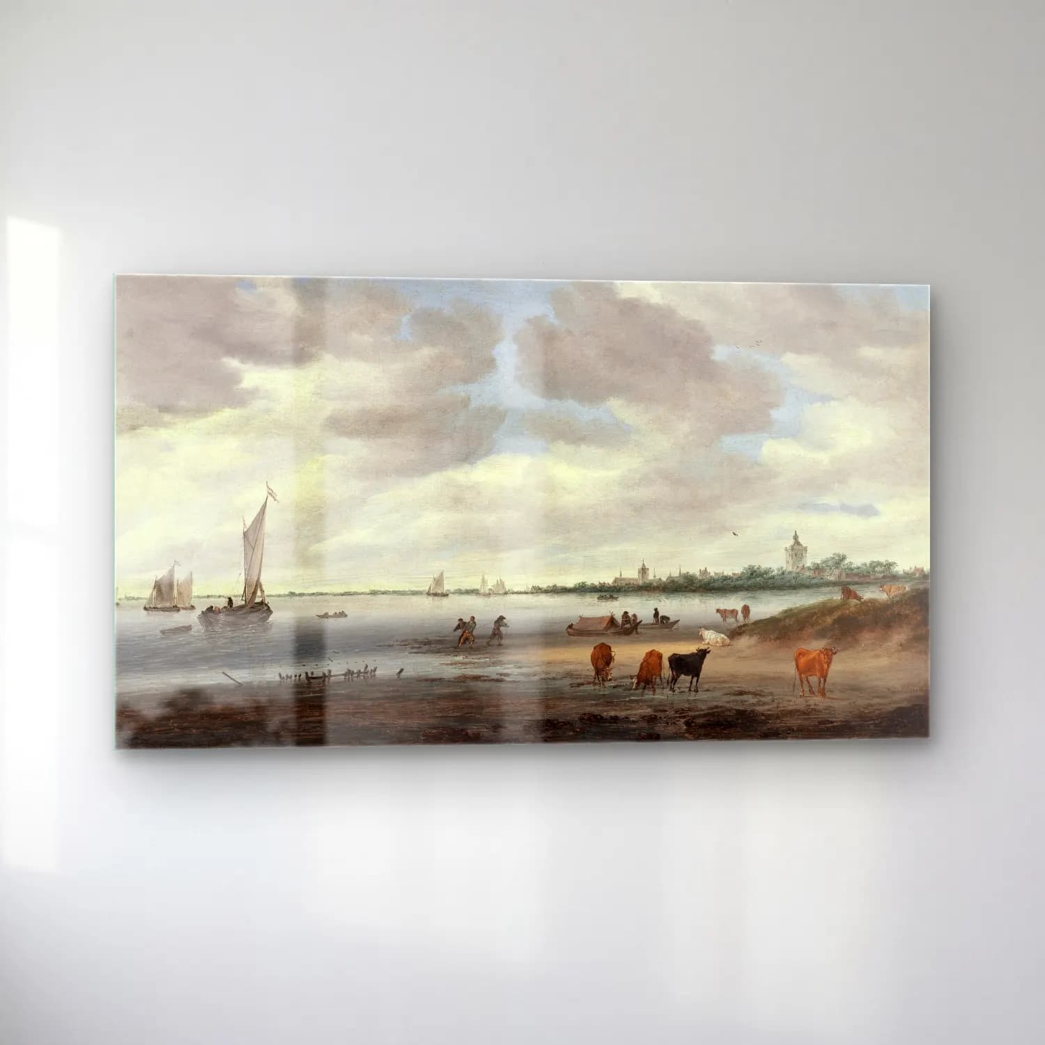 Salomon van Ruysdael – View of the River Lek and the Town of Vianen cam tablo — sol açıdan görünüm