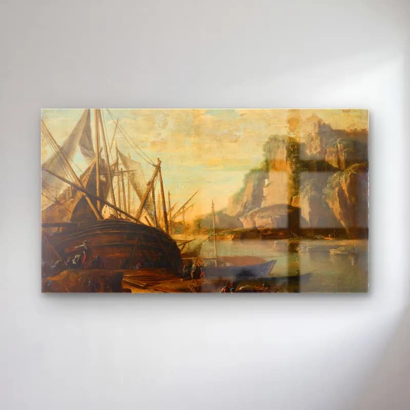 Salvator Rosa – A Mediterranean coastal landscape with a ship cam tablo — Salvator Rosa – A Mediterranean coastal landscape with a ship — yağlı boya liman ve tekneler