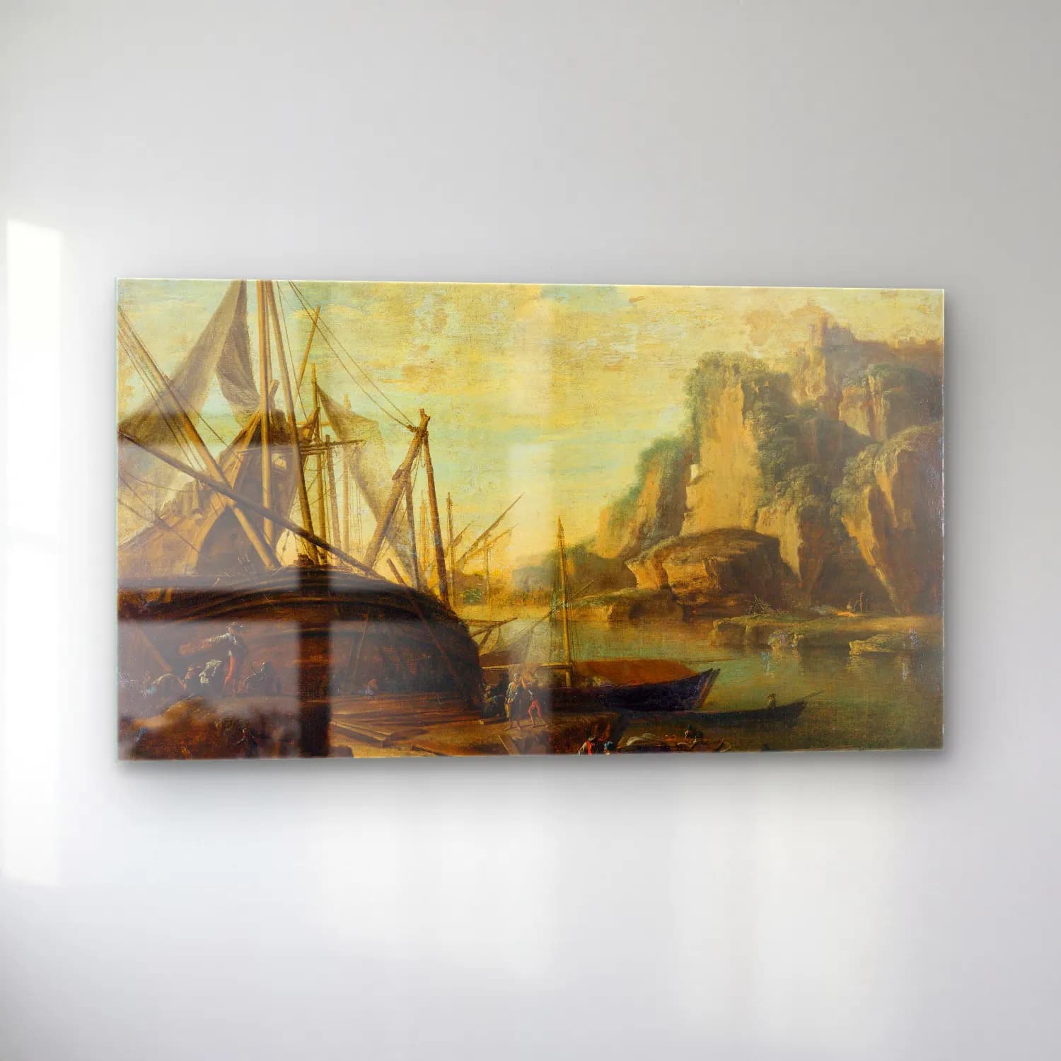Salvator Rosa – A Mediterranean coastal landscape with a ship cam tablo — sol açıdan görünüm