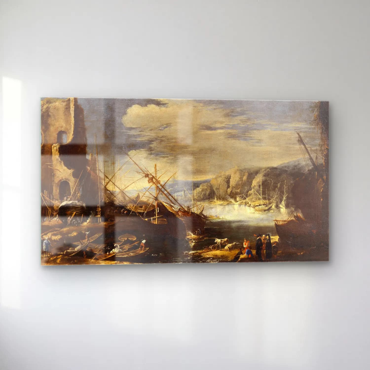 Salvator Rosa – A coastal landscape with shipwrecks and ruins cam tablo — sol açıdan görünüm