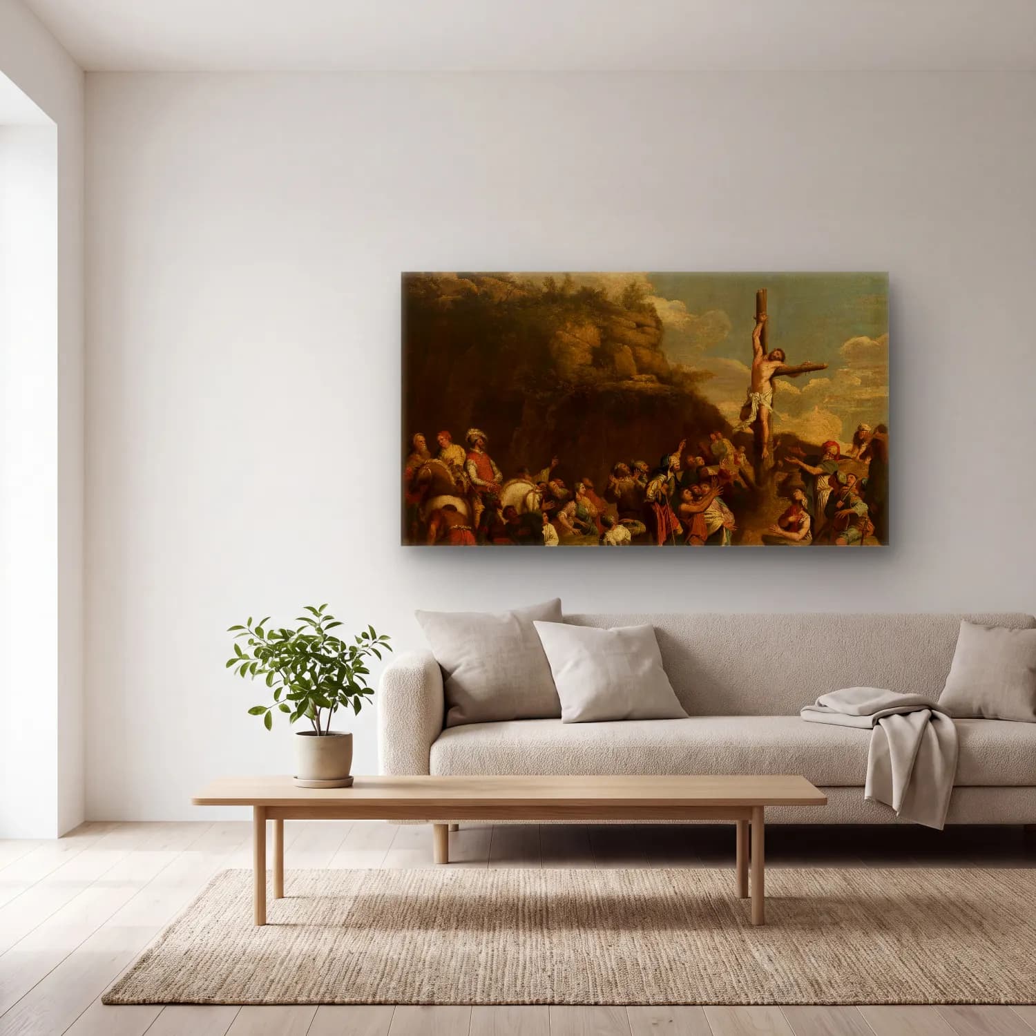 Salvator Rosa – Crucifixion of Polyclitus cam tablo — açık renk salonda