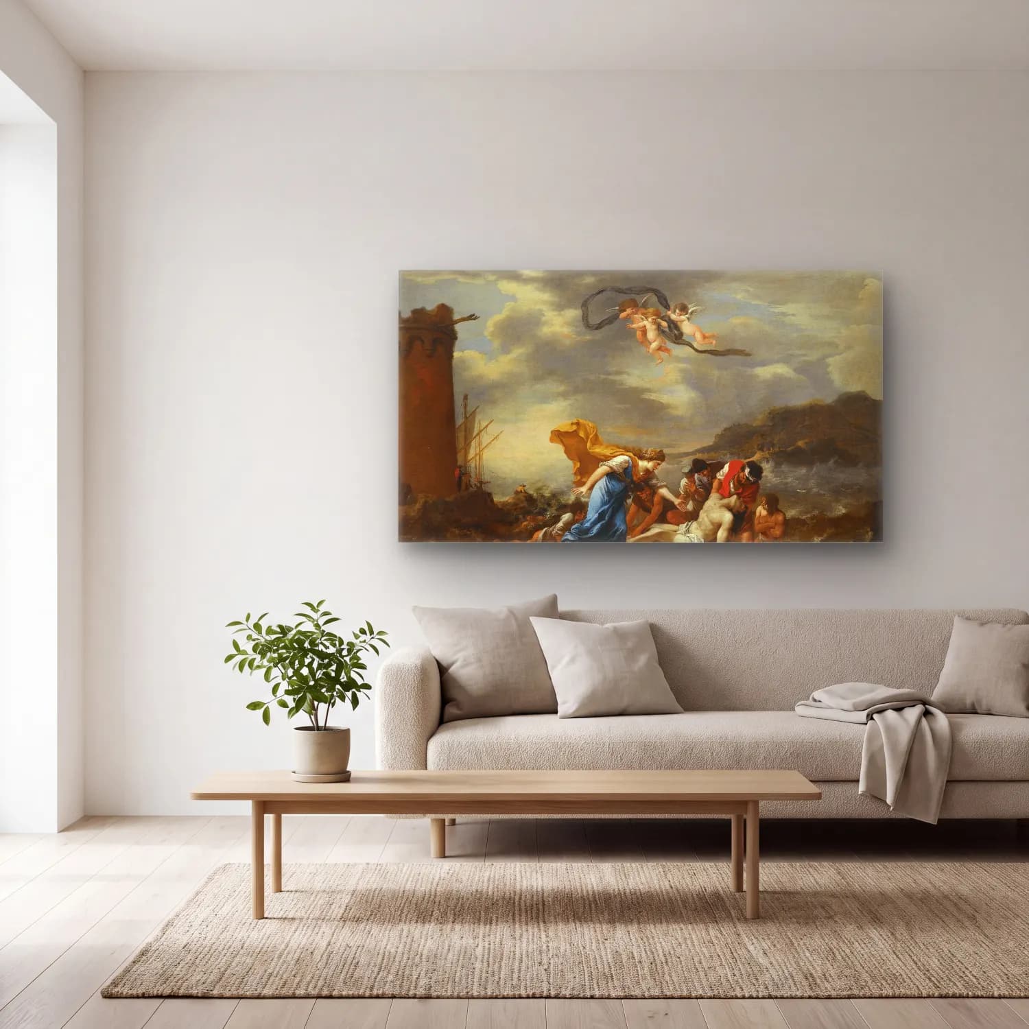 Salvator Rosa – Hero And Leander cam tablo — açık renk salonda