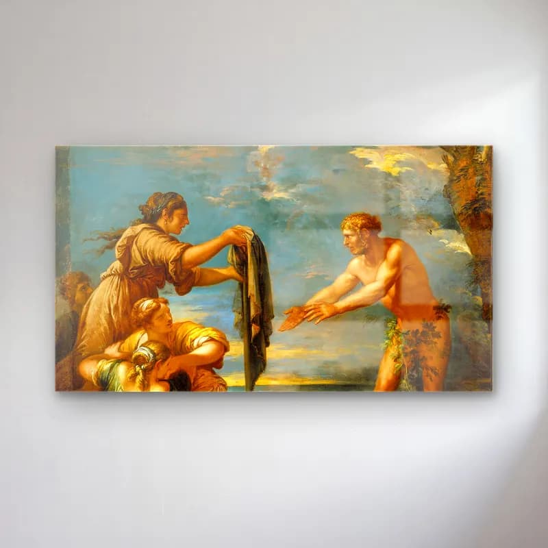 Salvator Rosa – Odysseus and Nausicaa (Circa 1655) cam tablo — Salvator Rosa – Odysseus and Nausicaa (Circa 1655) — yağlı boya mitolojik sahne