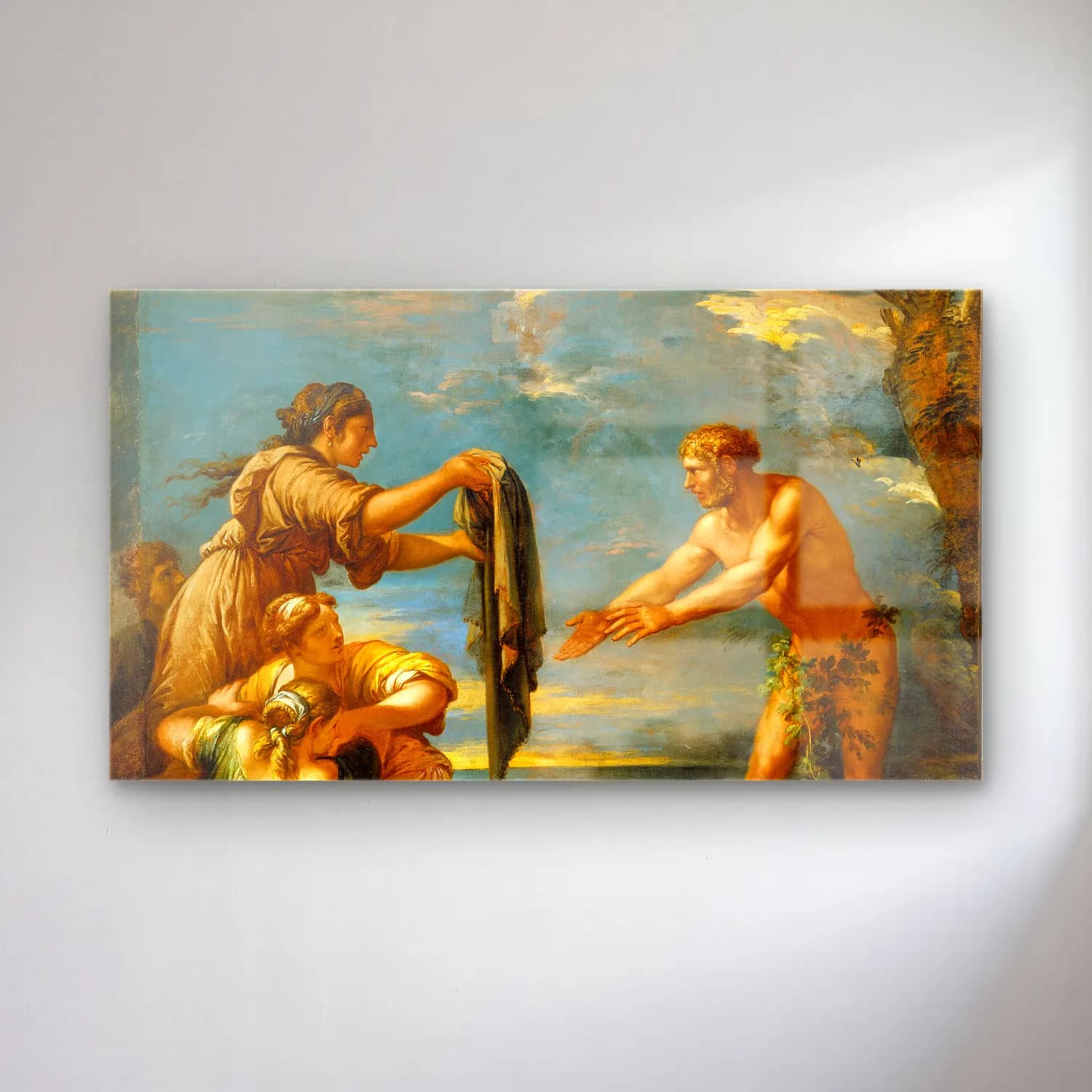 Salvator Rosa – Odysseus and Nausicaa (Circa 1655) cam tablo — Salvator Rosa – Odysseus and Nausicaa (Circa 1655) — yağlı boya mitolojik sahne