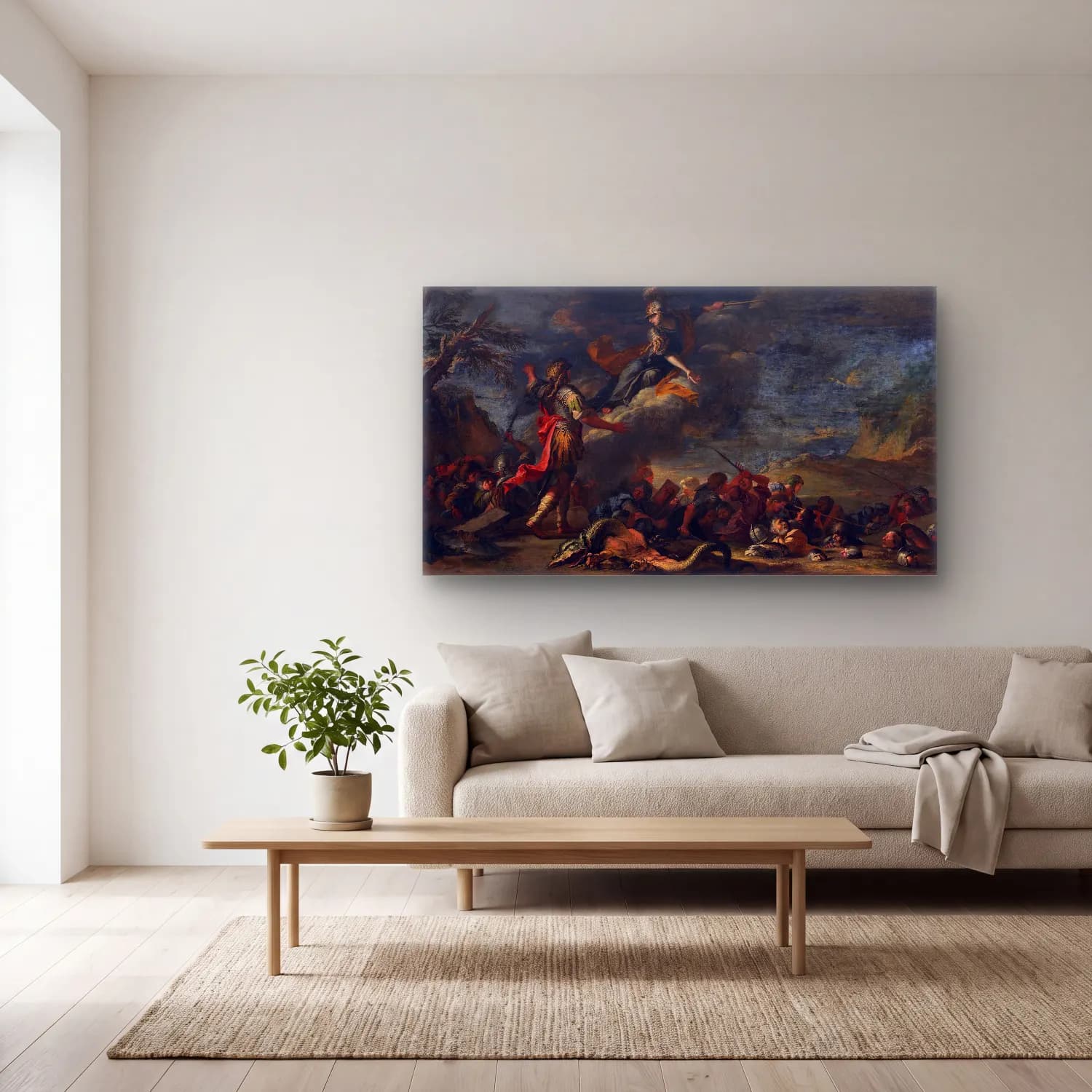 Salvator Rosa – The Founding of Thebes cam tablo — açık renk salonda