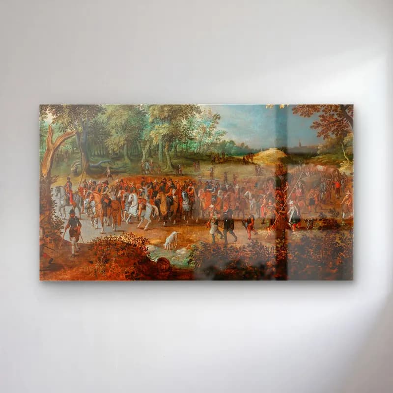 Sebastian Vrancx – A procession of soldiers on horseback at the entrance of a… cam tablo — Sebastian Vrancx – A procession of soldiers on horseback at the entrance of a… — yağlı boya savaş sahnesi