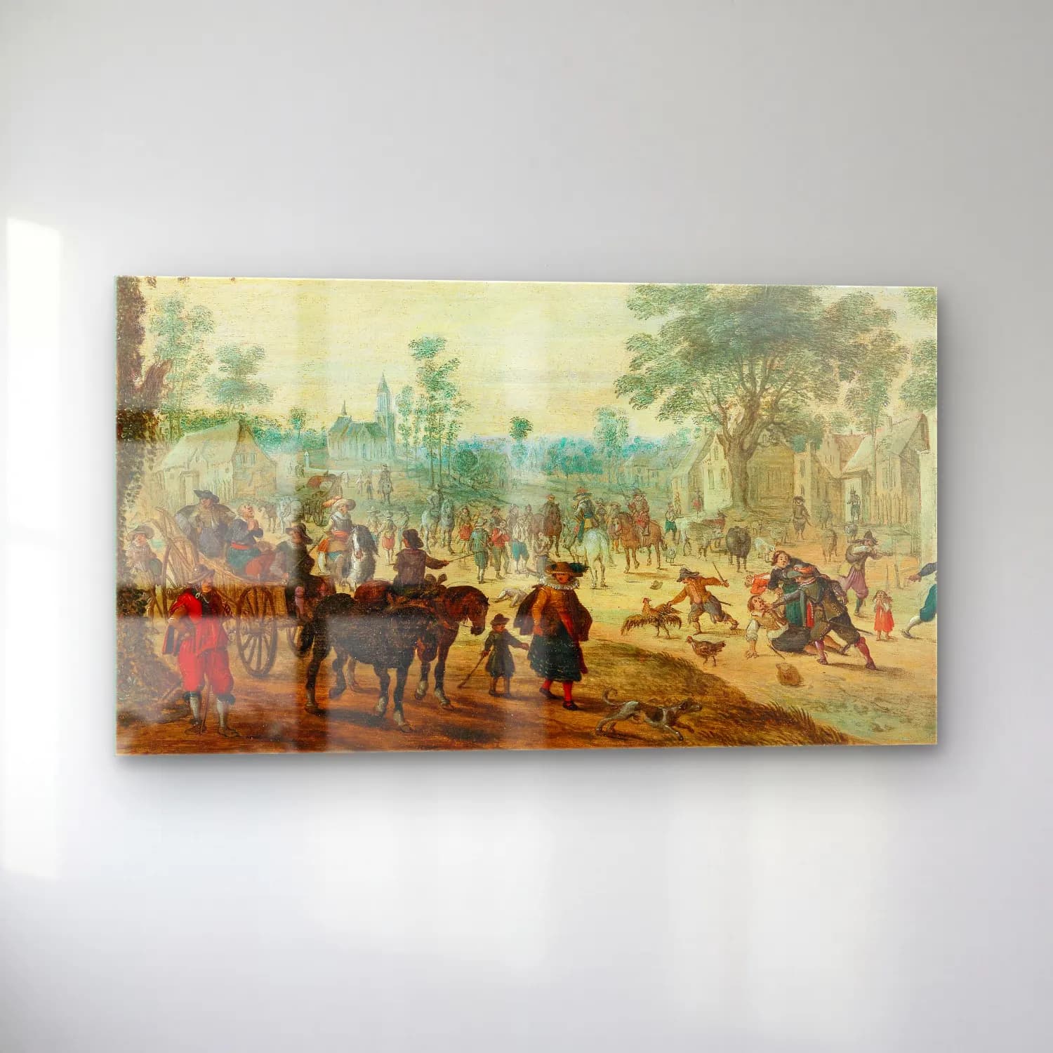 Sebastian Vrancx – A village with numerous figures on a road cam tablo — sol açıdan görünüm