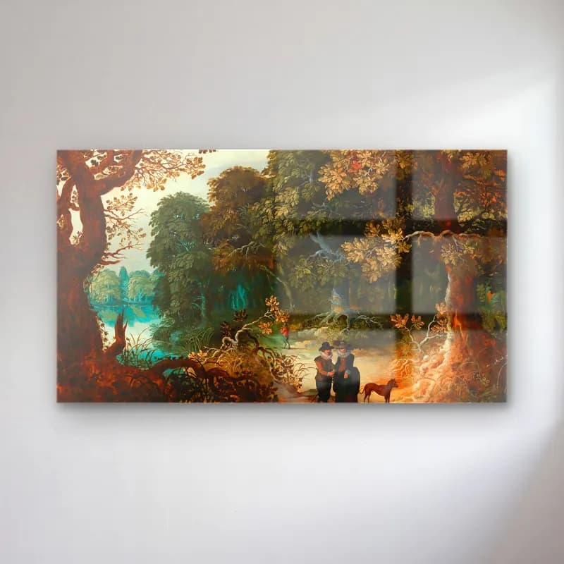 Sebastian Vrancx – A wooded landscape with an amorous couple cam tablo — Sebastian Vrancx – A wooded landscape with an amorous couple — yağlı boya orman