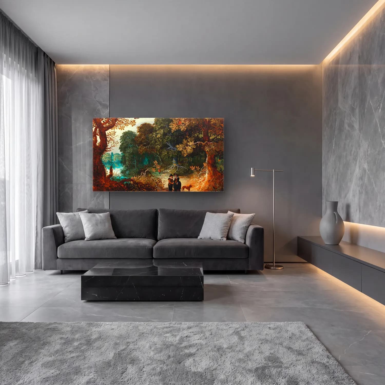 Sebastian Vrancx – A wooded landscape with an amorous couple cam tablo — lüks salon duvarında