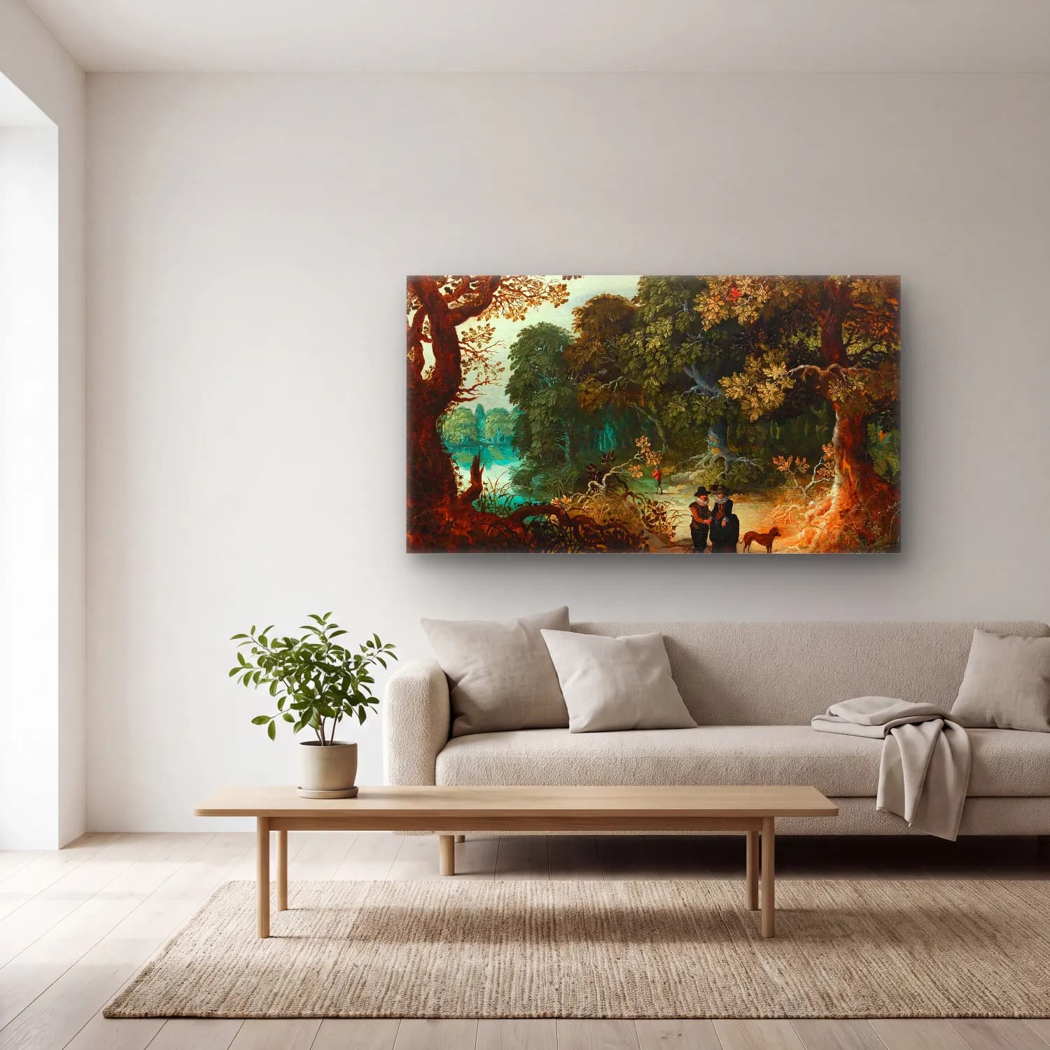 Sebastian Vrancx – A wooded landscape with an amorous couple cam tablo — açık renk salonda