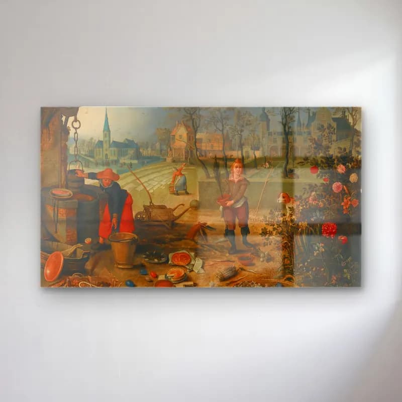 Sebastian Vrancx – An Allegory Of Spring cam tablo — Sebastian Vrancx – An Allegory Of Spring — yağlı boya çiçek pazarı
