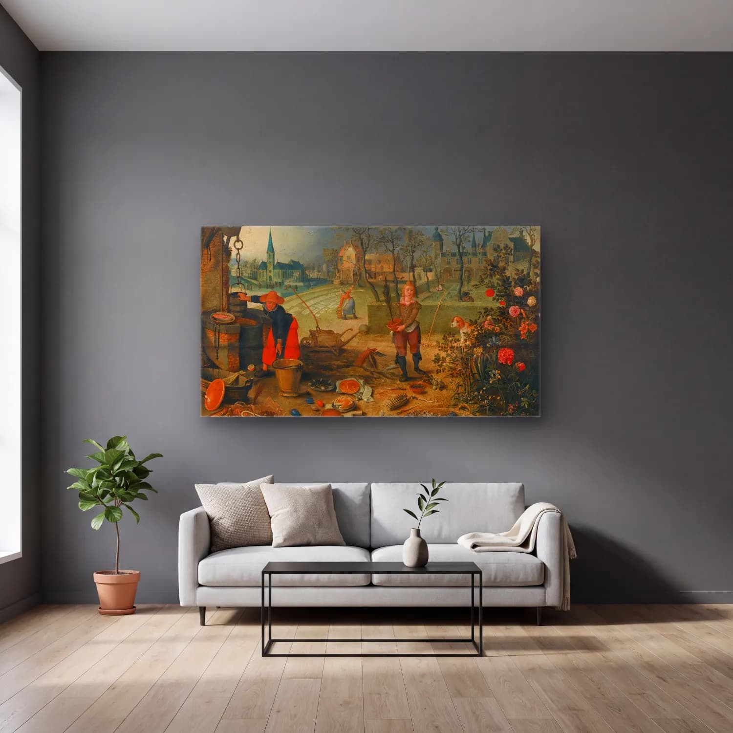 Sebastian Vrancx – An Allegory Of Spring cam tablo — gri duvarlı salonda