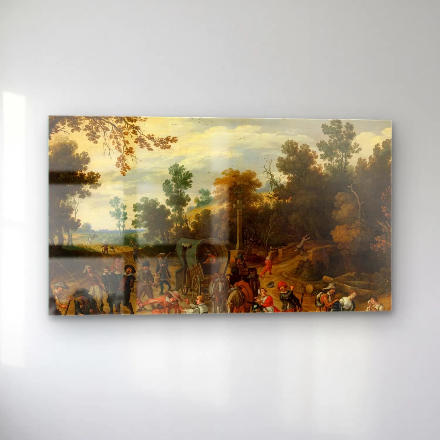 Sebastian Vrancx – Landscape with Travellers Attacked cam tablo — sol açıdan görünüm