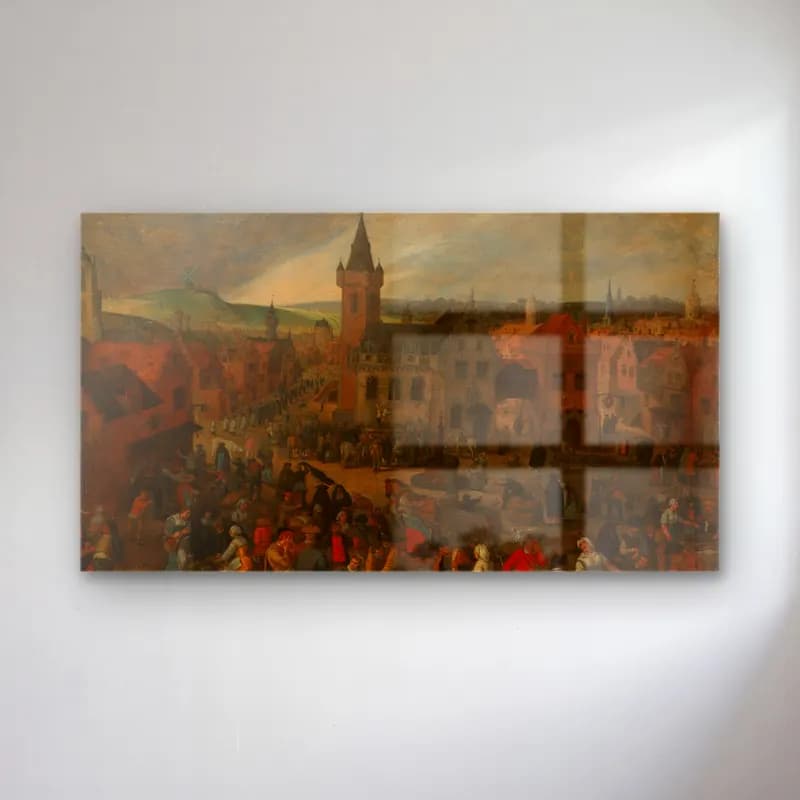Sebastian Vrancx – Market Day in a Flemish Town cam tablo — Sebastian Vrancx – Market Day in a Flemish Town — yağlı boya kalabalık cadde