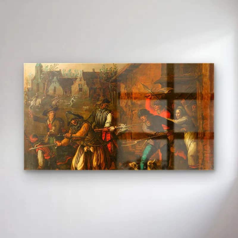 Sebastian Vrancx – Pillage scene cam tablo — Sebastian Vrancx – Pillage scene — yağlı boya savaş sahnesi