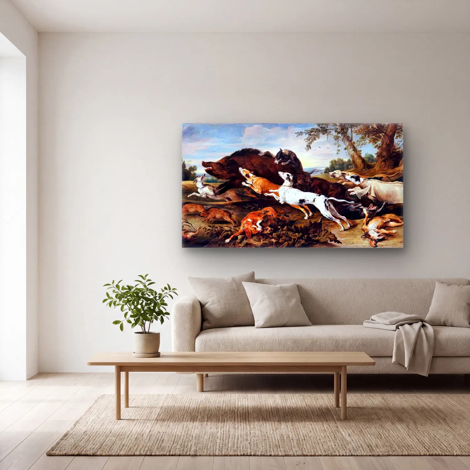 Frans Snyders – Boar Hunt cam tablo — açık renk salonda