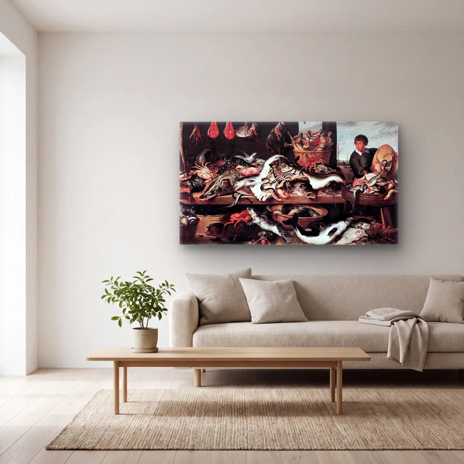 Frans Snyders – Fishmonger s cam tablo — açık renk salonda
