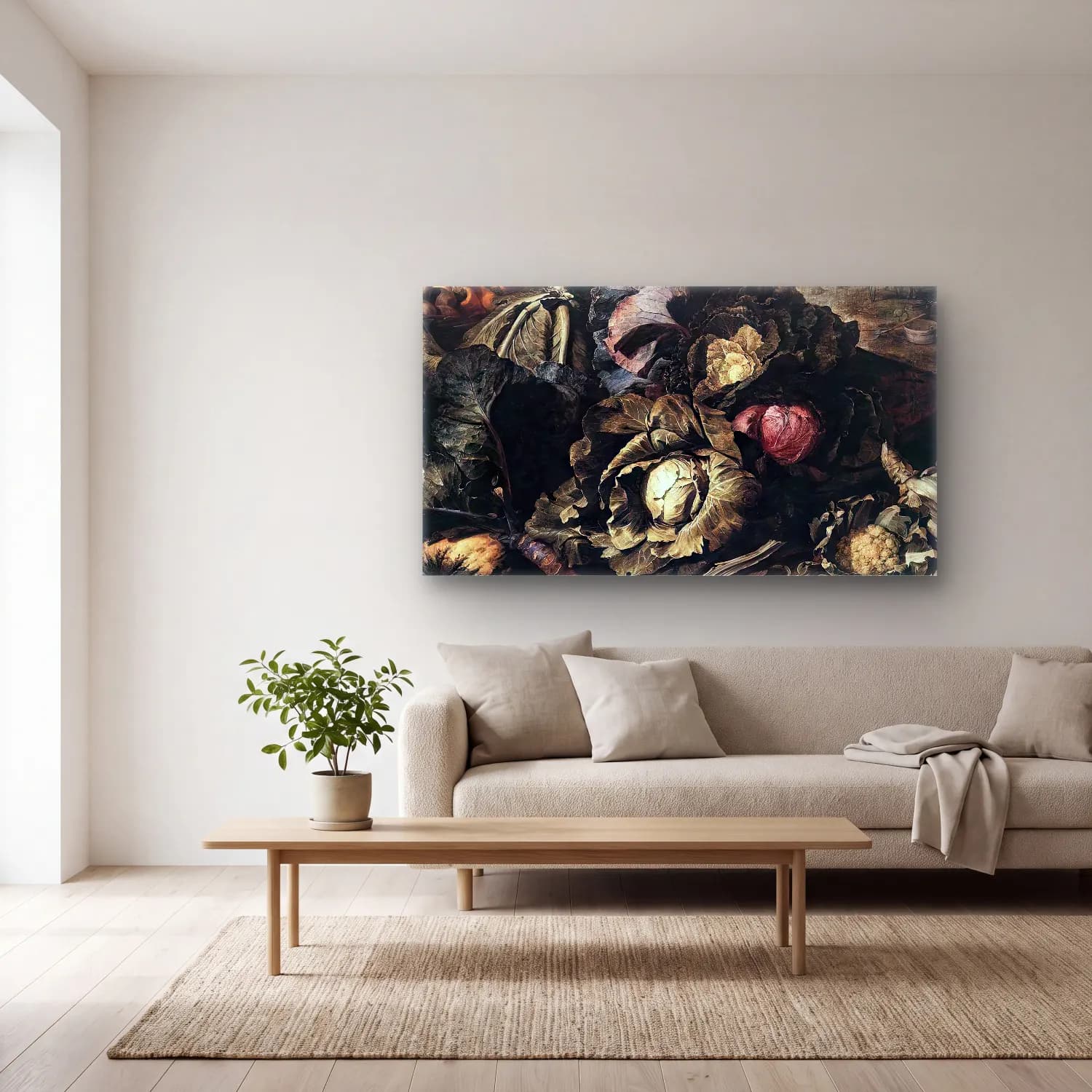 Frans Snyders – Vegetable Still-Life cam tablo — açık renk salonda