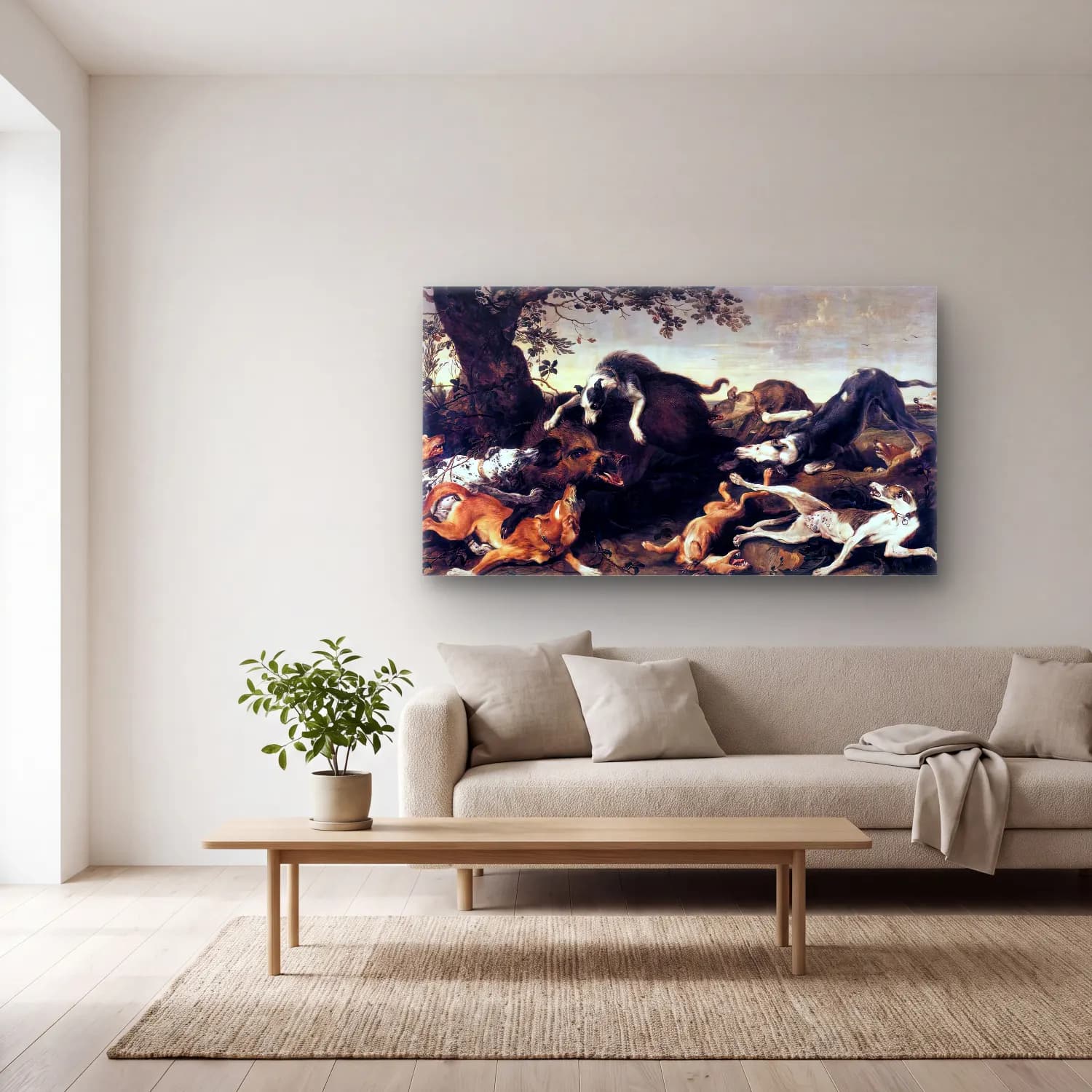Frans Snyders – Wild Boar Hunt cam tablo — açık renk salonda