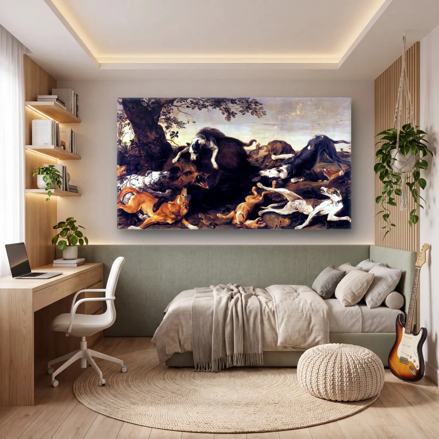 Frans Snyders – Wild Boar Hunt cam tablo — genç odasında