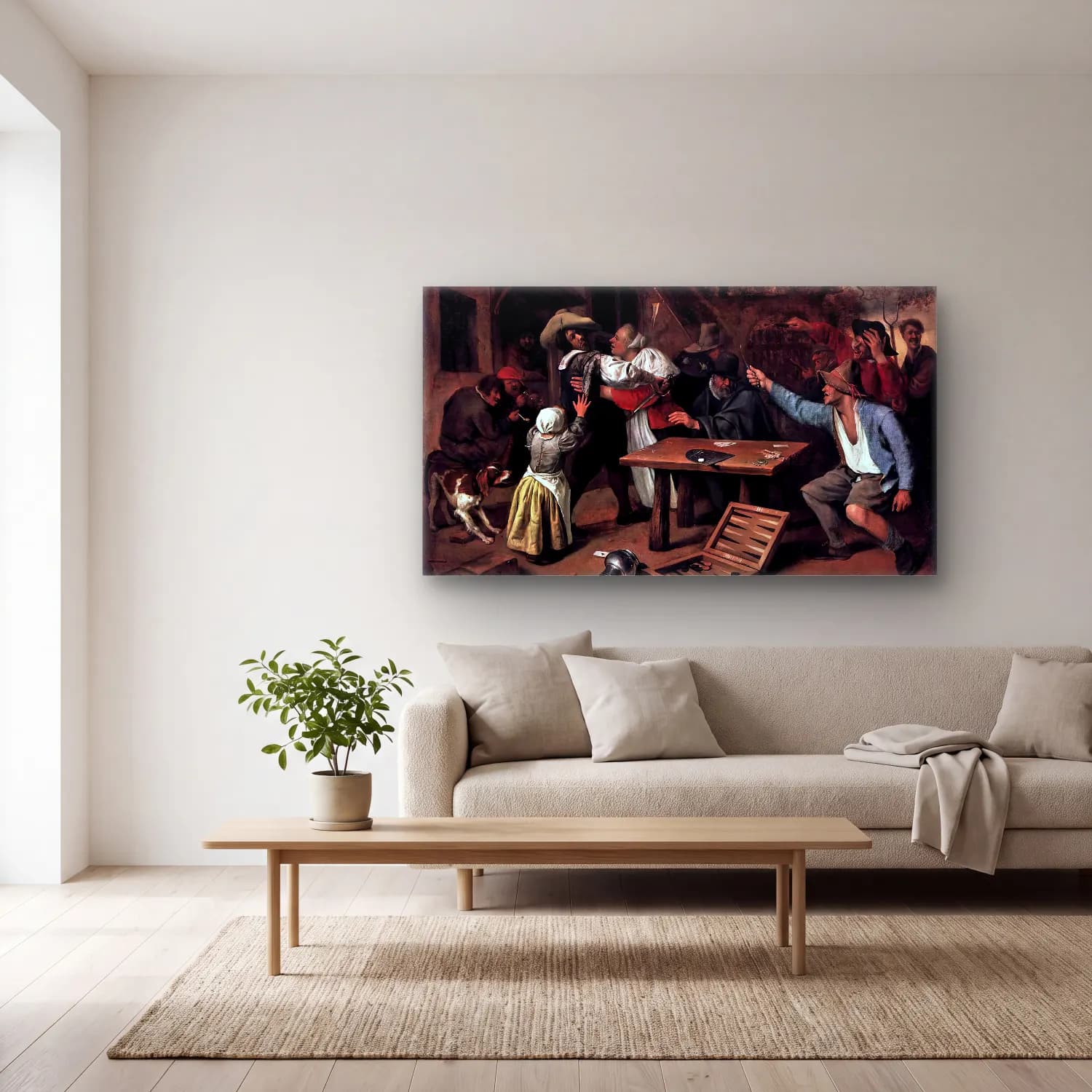 Jan Steen – Argument over a Card Game cam tablo — açık renk salonda