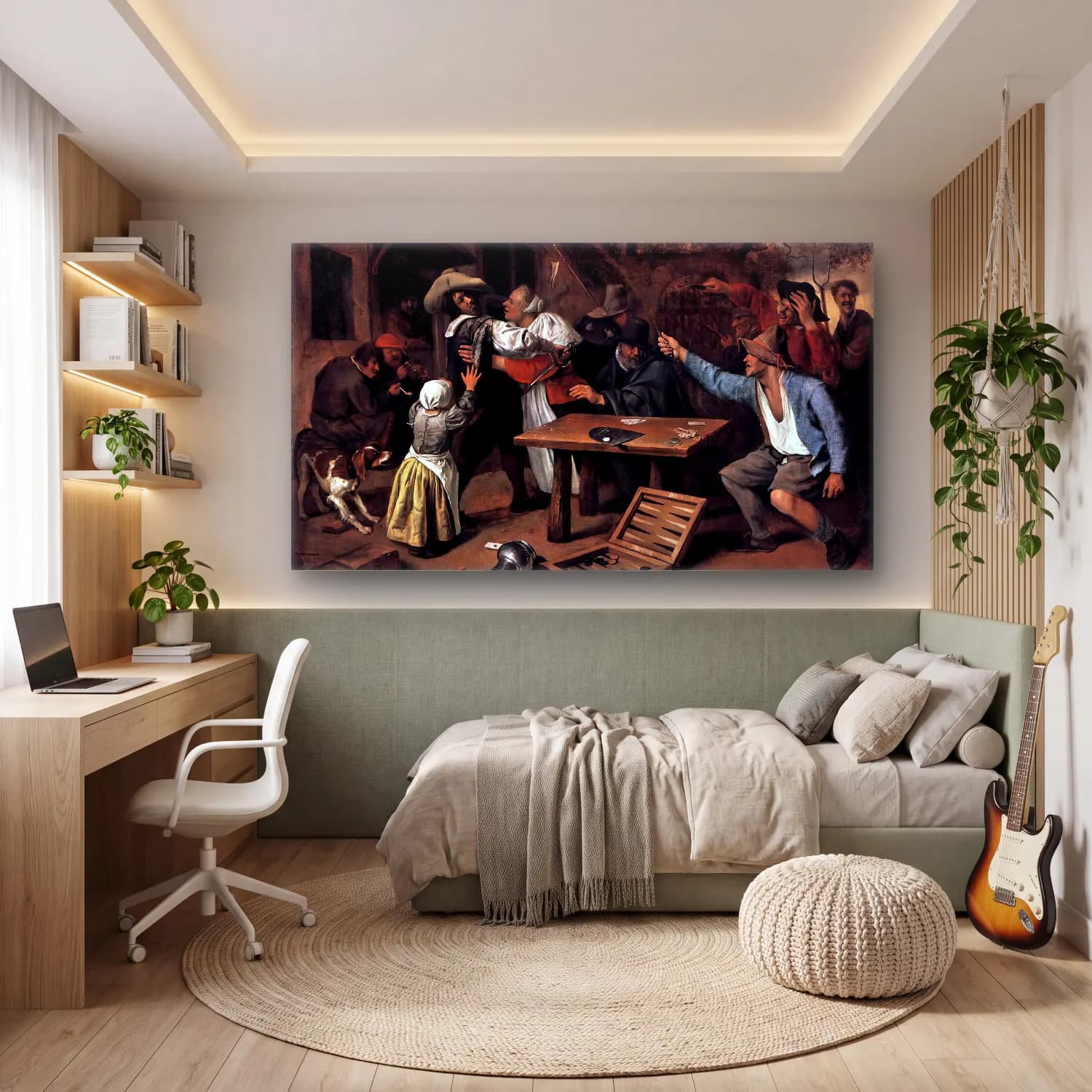 Jan Steen – Argument over a Card Game cam tablo — genç odasında