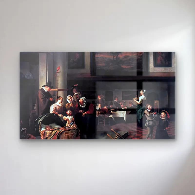 Jan Steen – Baptism ( So de oude songen, so pypen de jongen ) cam tablo — Jan Steen – Baptism ( So de oude songen, so pypen de jongen ) — yağlı boya vintage i̇ç mekân